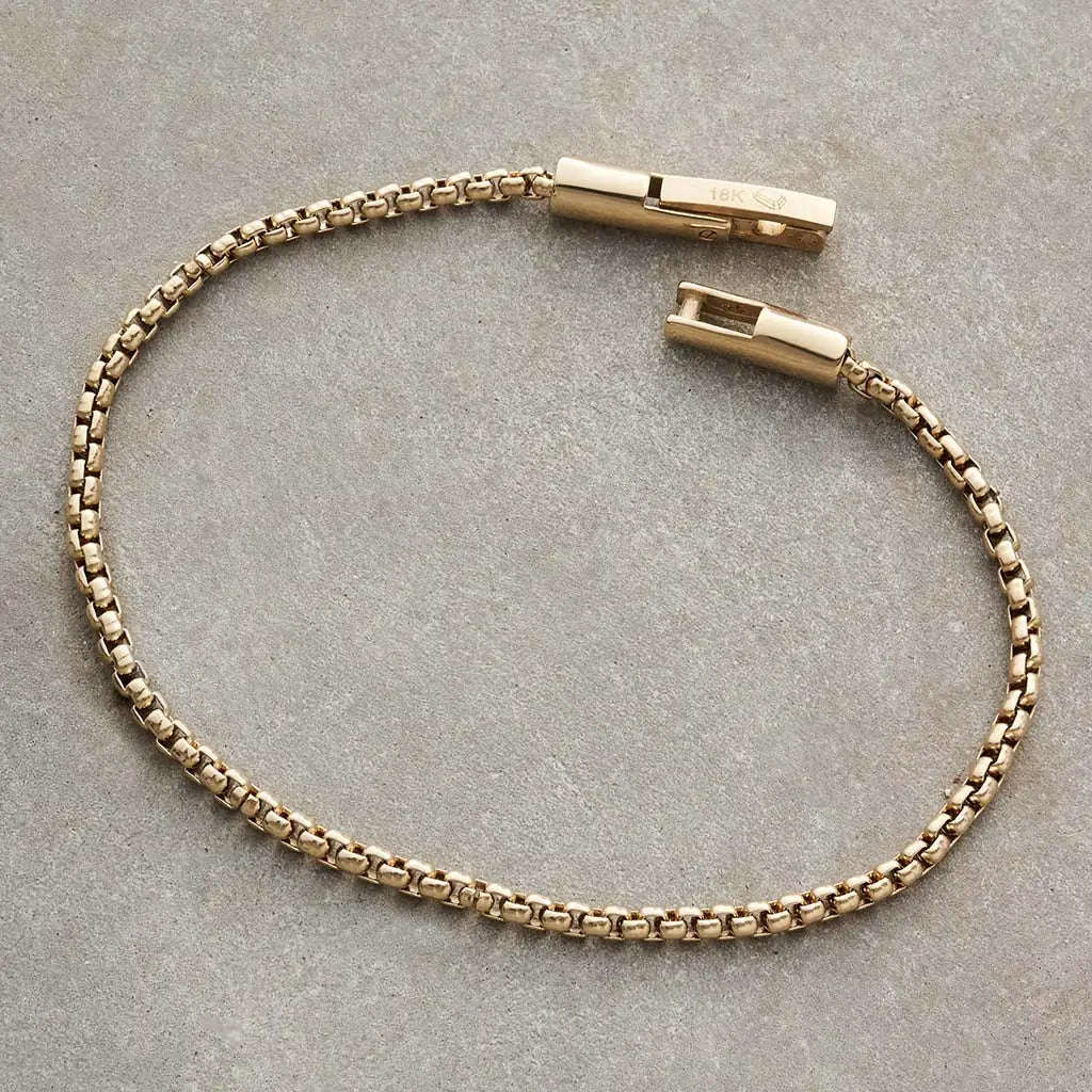 18K Gold Plated Box Chain Bracelet in Three Widths