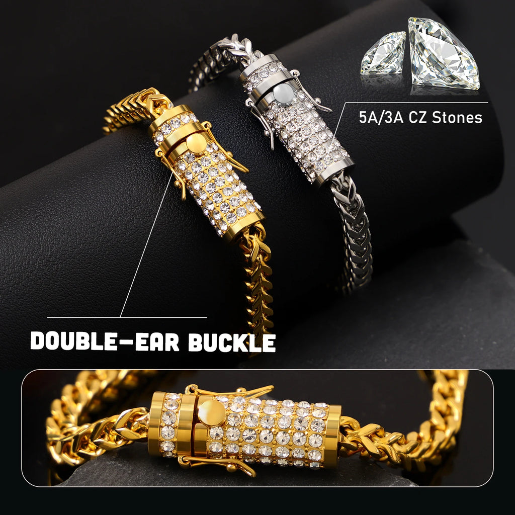 18K Gold Plated Franco Chain Necklace with Zircon Clasp