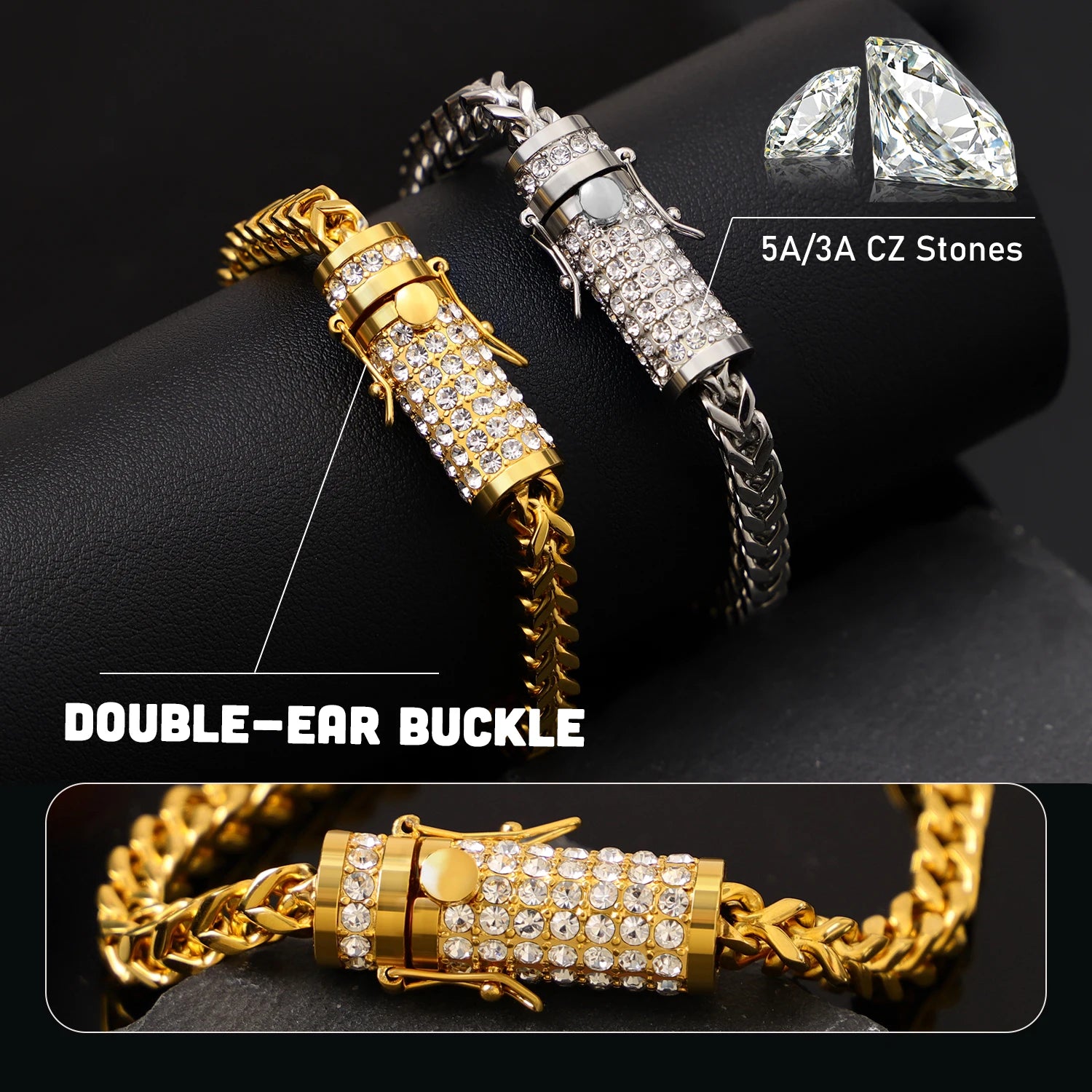 18K Gold Plated Franco Chain Necklace with Zircon Clasp