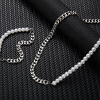 Half Pearl Half Cuban Chain Necklace