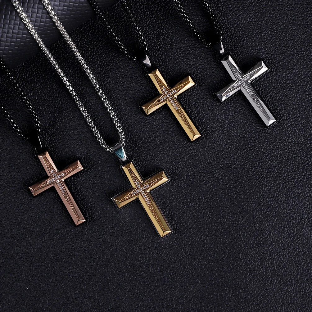 Zircon Channel Cross Pendant Necklace