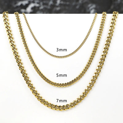 18K Gold Plated Cuban Link Chain Necklace in Five Widths