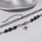 Steel Figaro Chain Necklace with Hematite Star