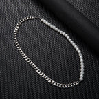 Half Pearl Half Cuban Chain Necklace