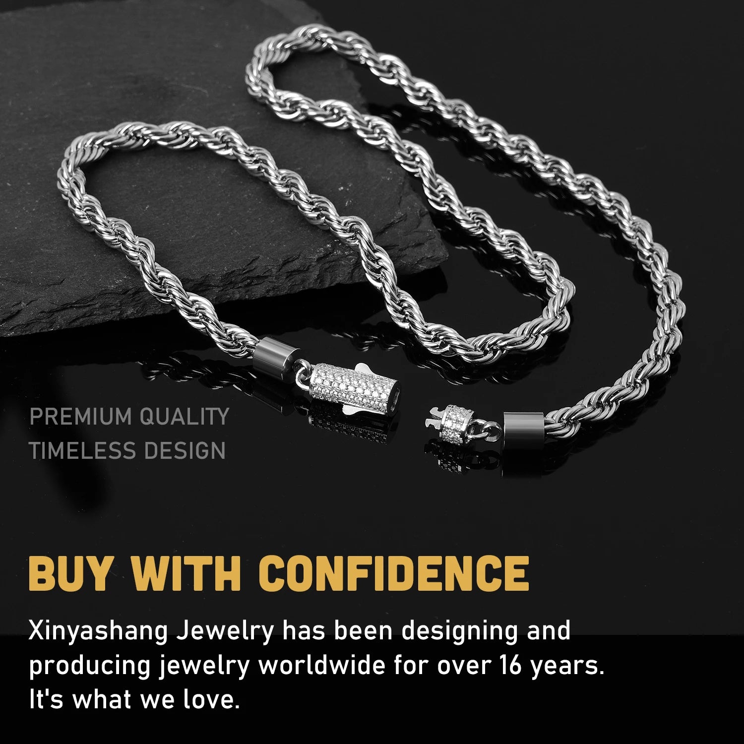 6mm Gold Rope Necklace with Zircon Clasp