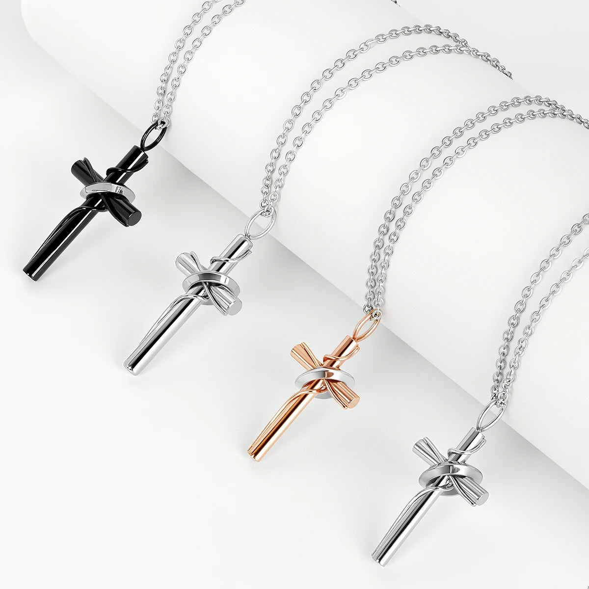 Steel Ringed Cross Pendant Necklace