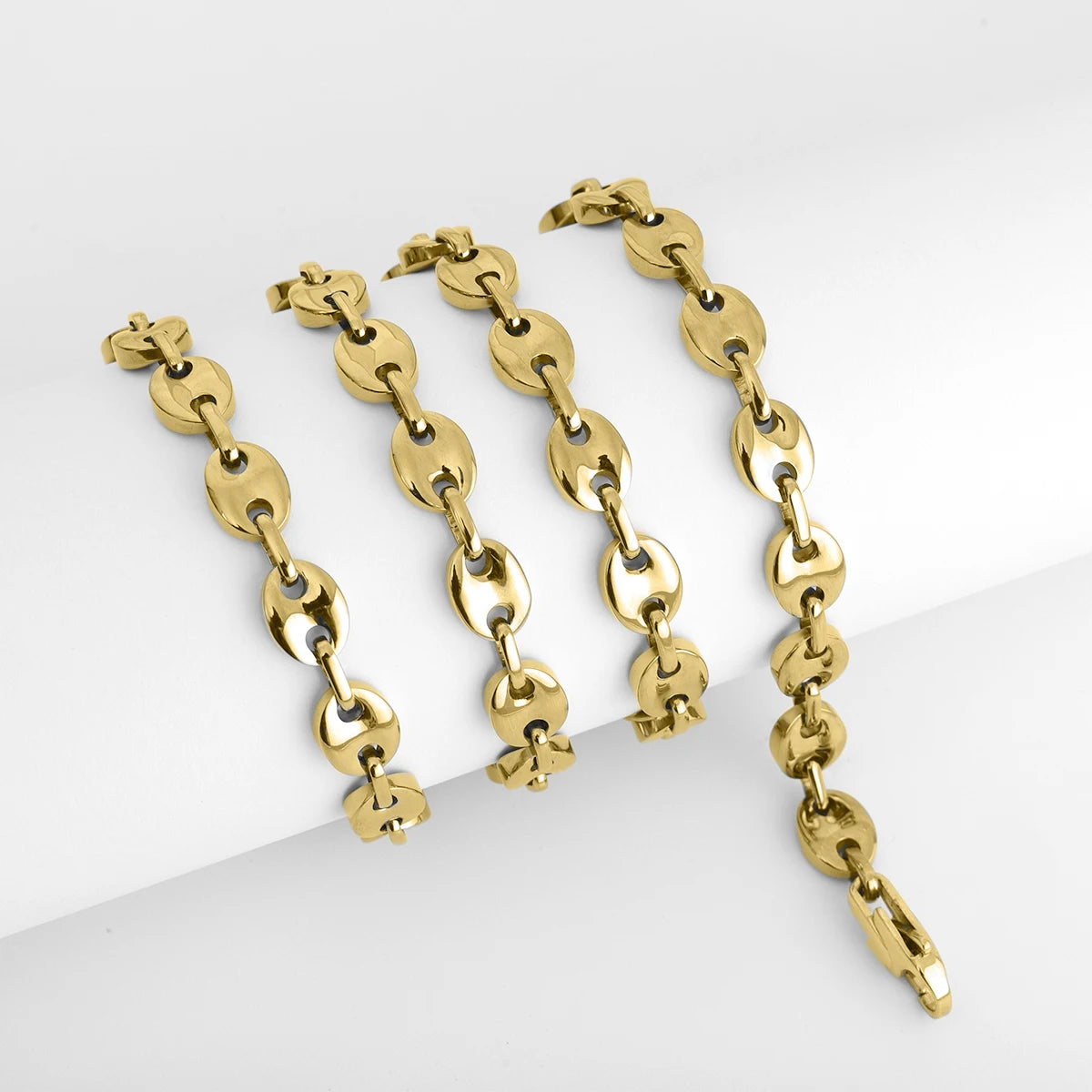 Gold Coffee Bean Chain Necklace in Tested Steel
