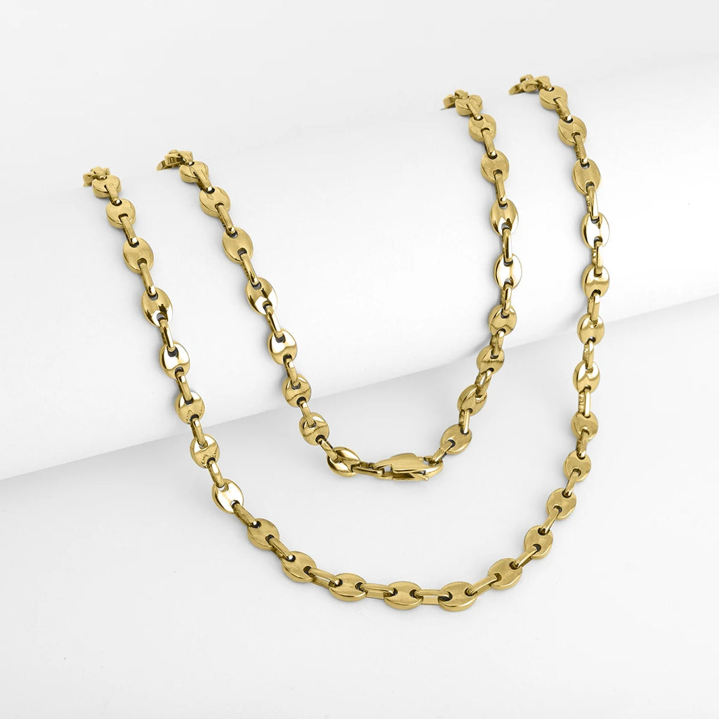 Gold Coffee Bean Chain Necklace in Tested Steel