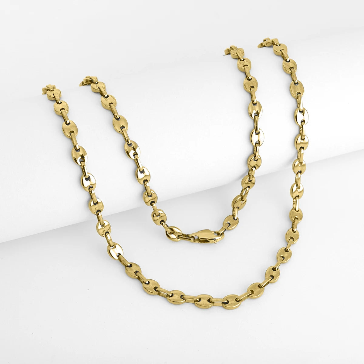Gold Coffee Bean Chain Necklace in Tested Steel