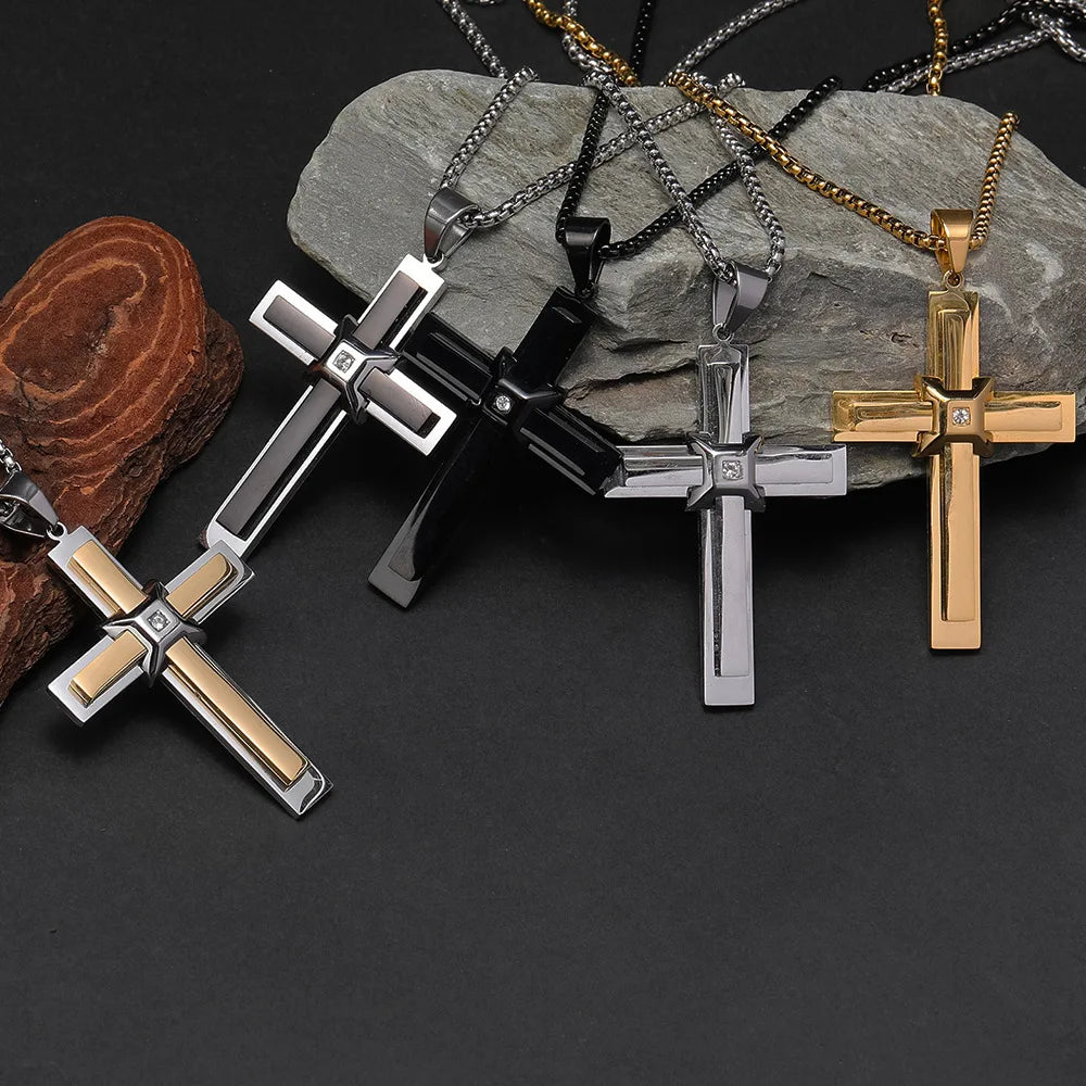 Emperor Chain Cross Necklace with Zirconia