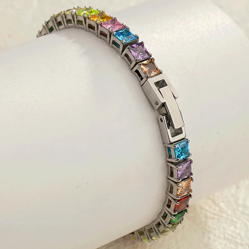 Rainbow Square Zircon Tennis Bracelet