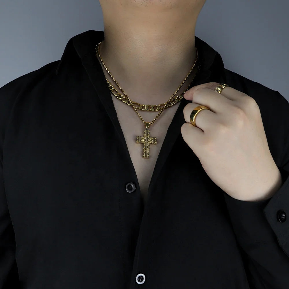 18K Gold Plated Geometric Cross Pendant Necklace