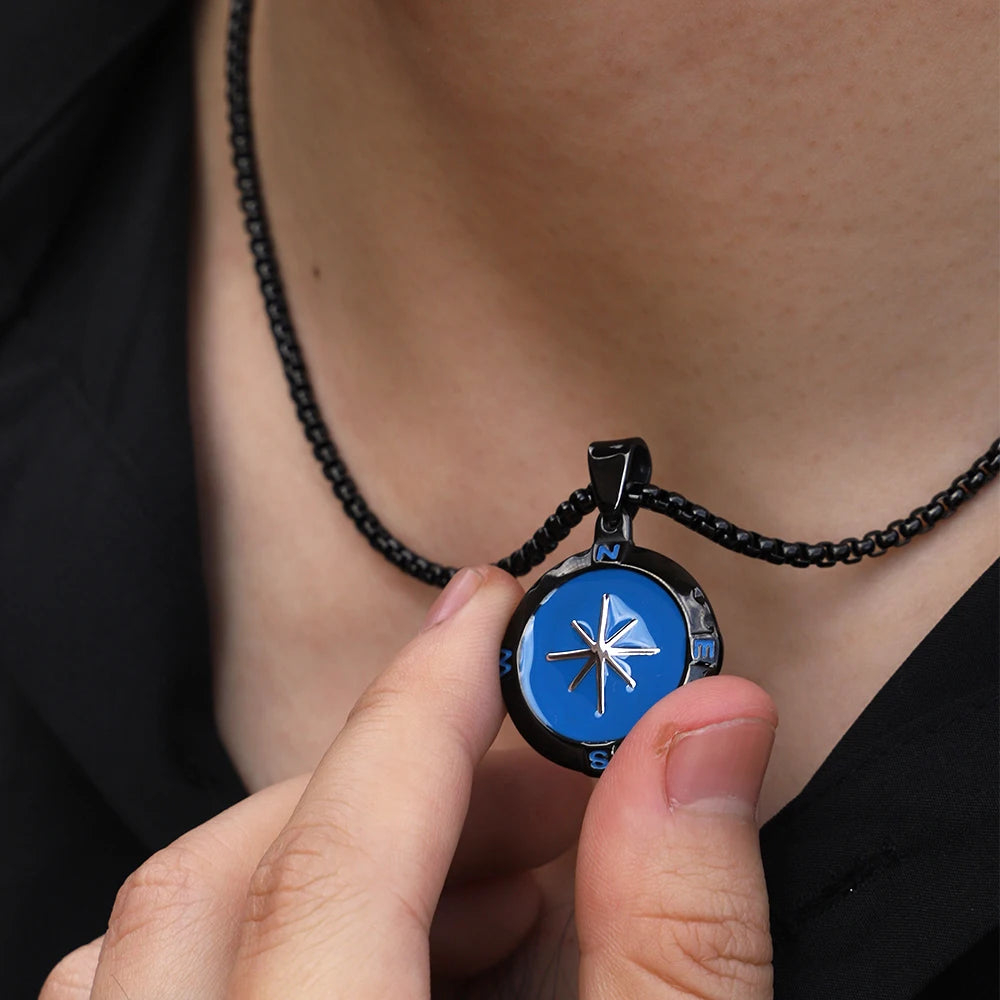 18K Gold Plated and Black Compass Pendant Necklace