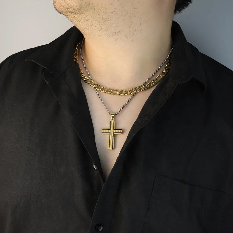 Minimalist Two-Tone Cross Pendant Necklace
