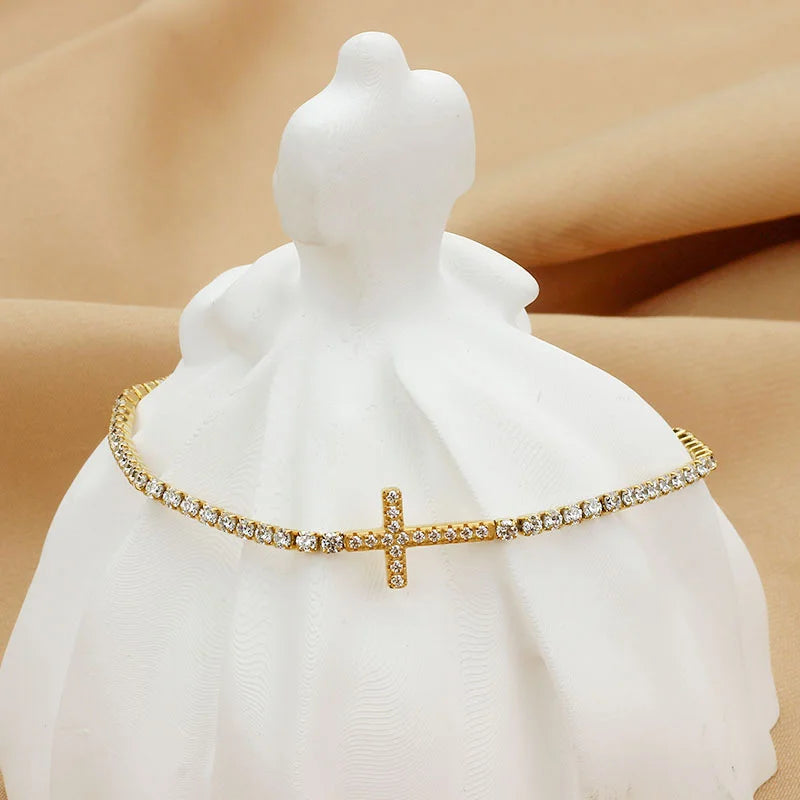 18K Gold PVD Cross Charm Tennis Bracelet
