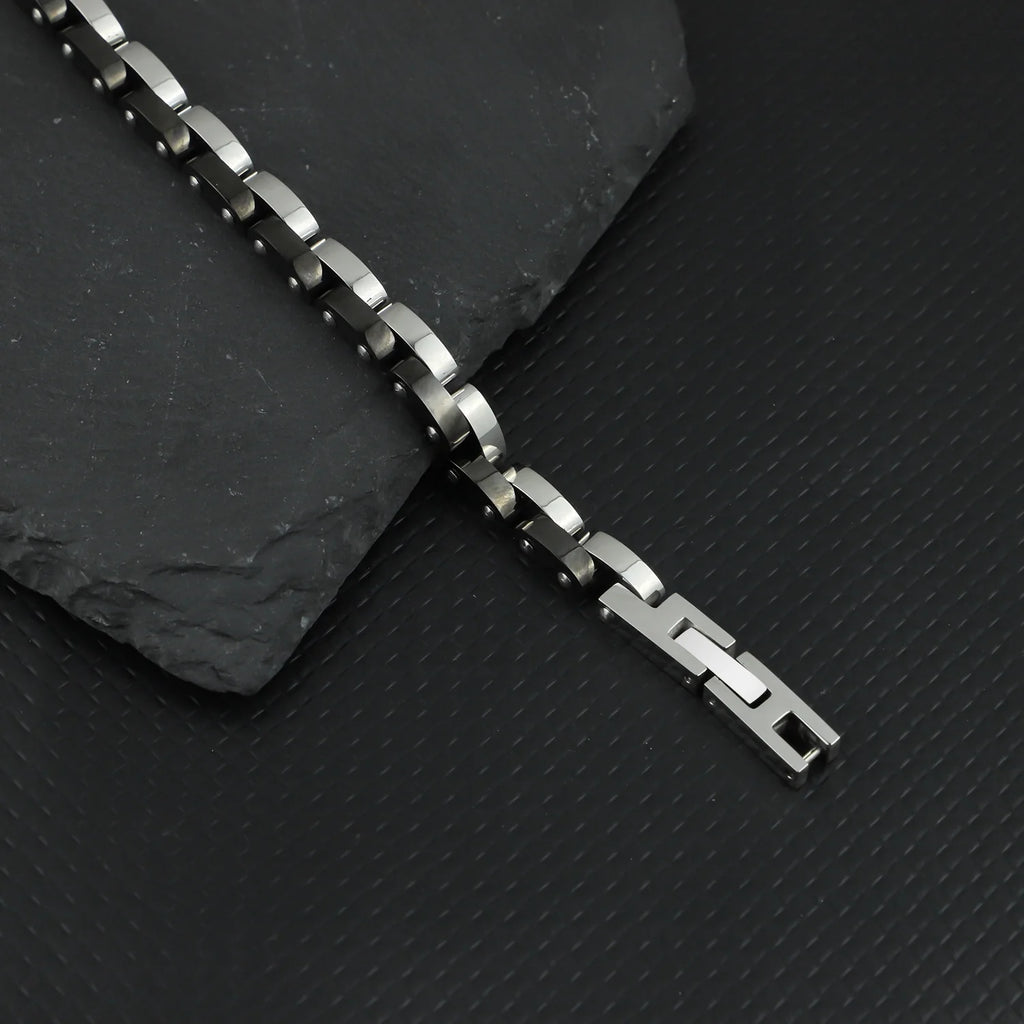 Two-Tone Steel and Black PVD Link Bracelet