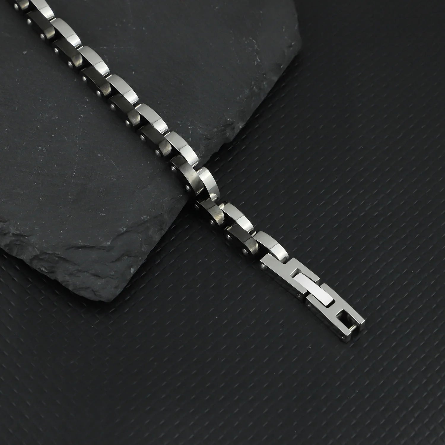 Two-Tone Steel and Black PVD Link Bracelet