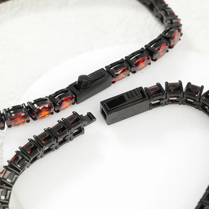Black Steel and Red Zircon Tennis Bracelet