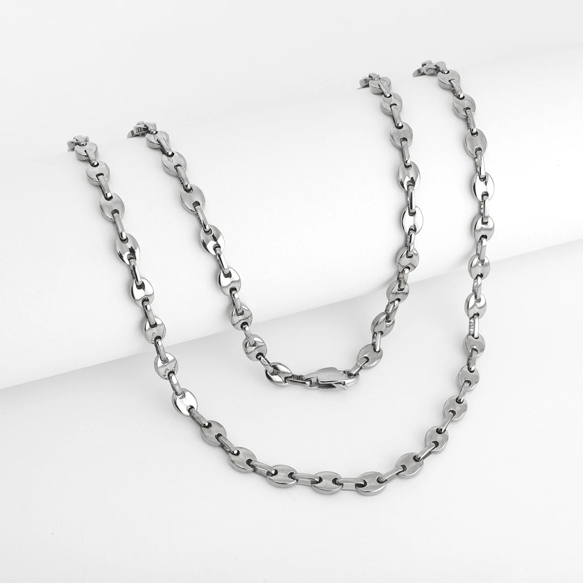 Gold Coffee Bean Chain Necklace in Tested Steel