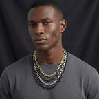 Rectangle Link Chain Necklace in Steel and Gold