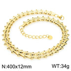 Gold Train Track Link Necklace in Steel
