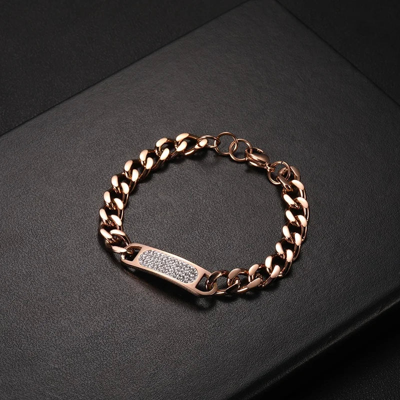 Steel ID Bracelet with Channel-Set Zircon
