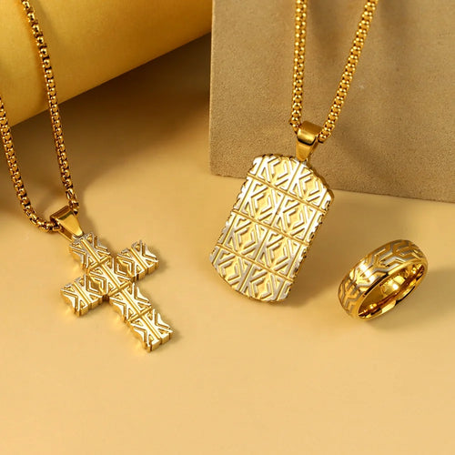 18K Gold Plated Geometric Cross Pendant Necklace