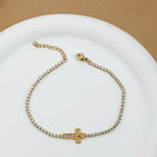18K Gold PVD Cross Charm Tennis Bracelet