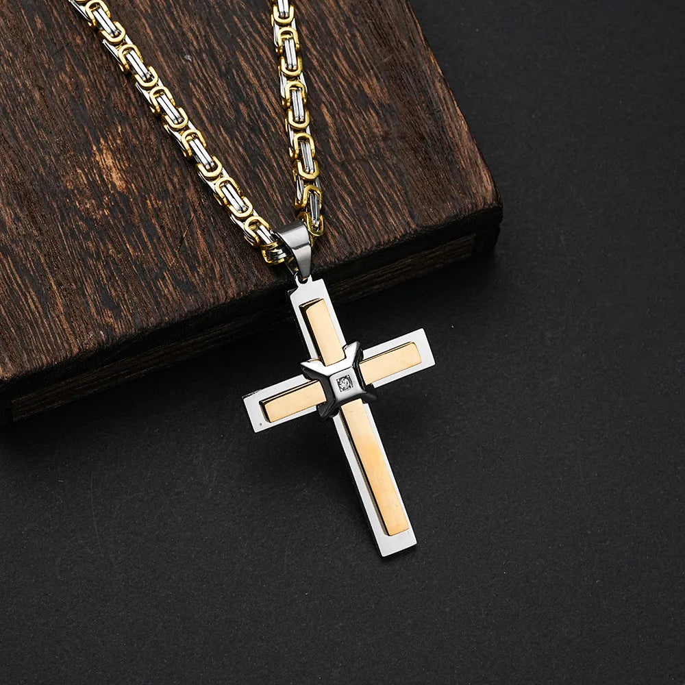 Emperor Chain Cross Necklace with Zirconia