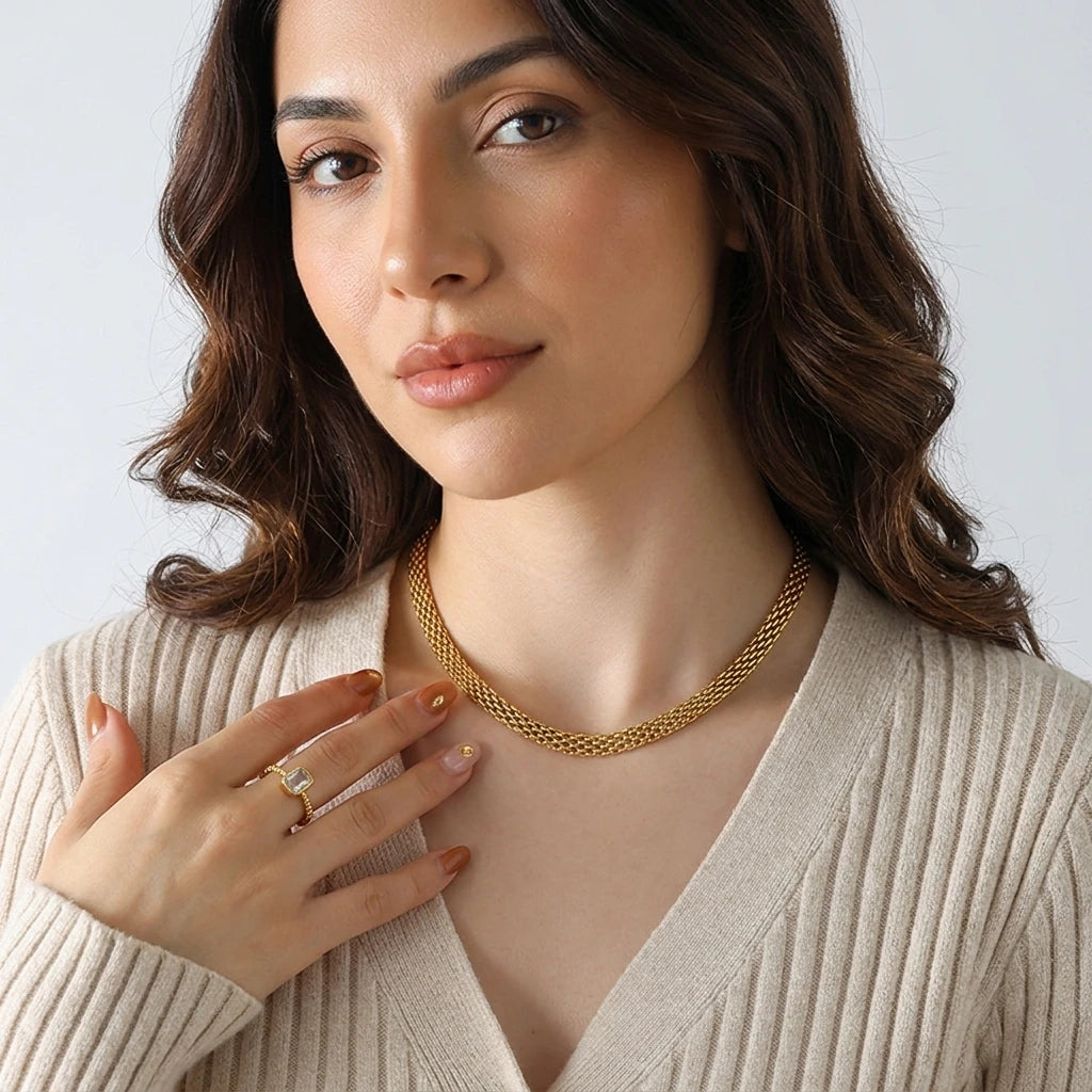 5mm Woven Mesh Necklace in Gold or Steel