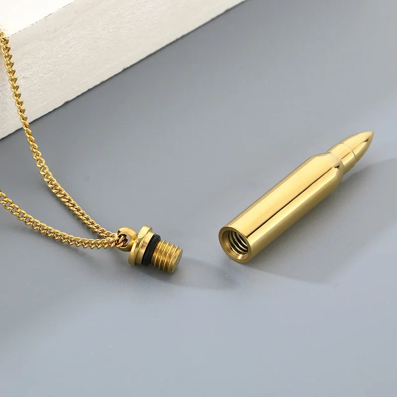 Steel Hollow Cylinder Pendant Necklace