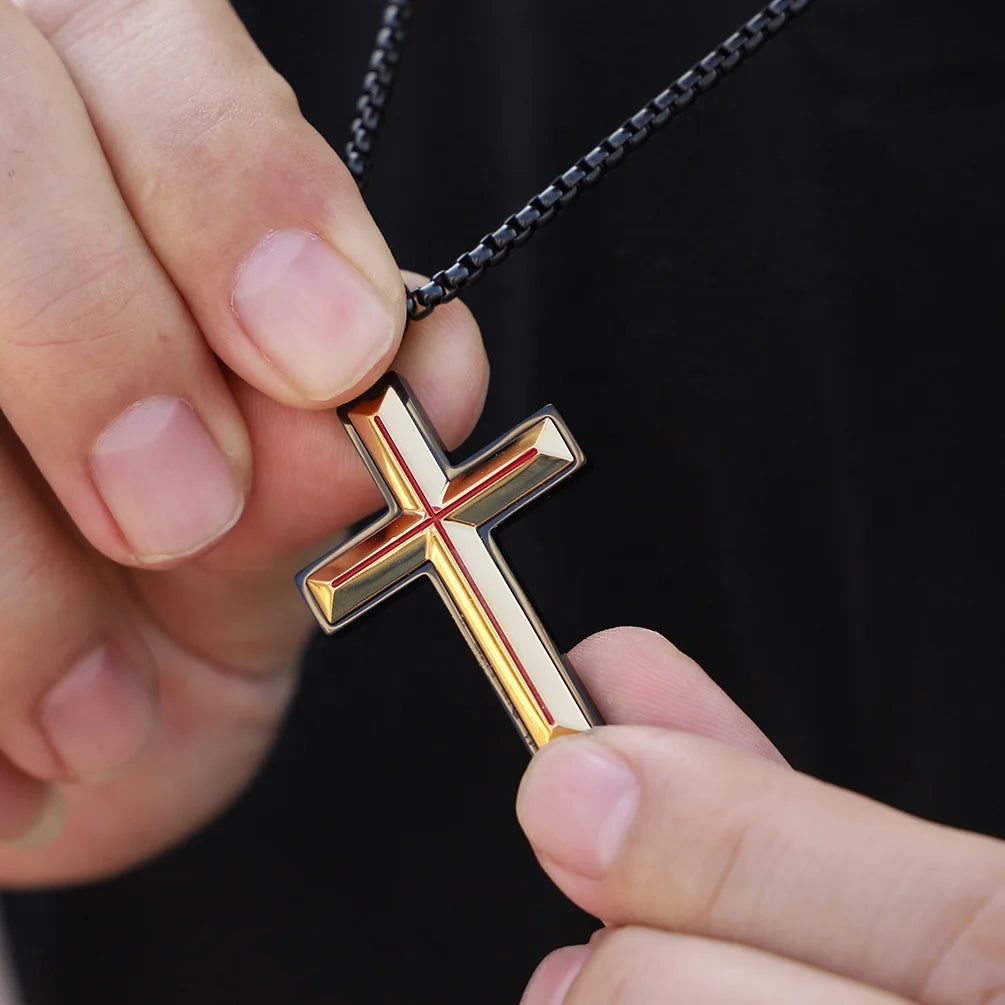 Two-Tone Cross Necklace with PVD Gold Finish