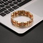 Wood and Steel Link Bracelet in Gold or Black