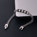 Steel Double Box Chain Bracelet with Black Accents