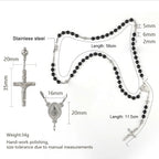 Black Agate Rosary Necklace with Crucifix Pendant