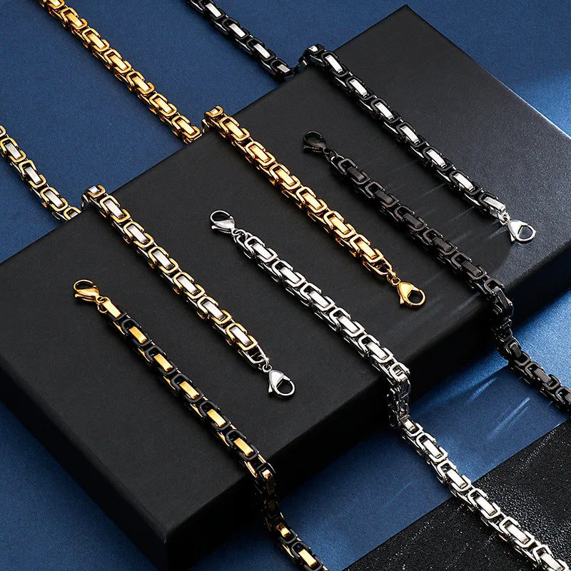 Steel Byzantine Chain Necklace in Multiple Widths
