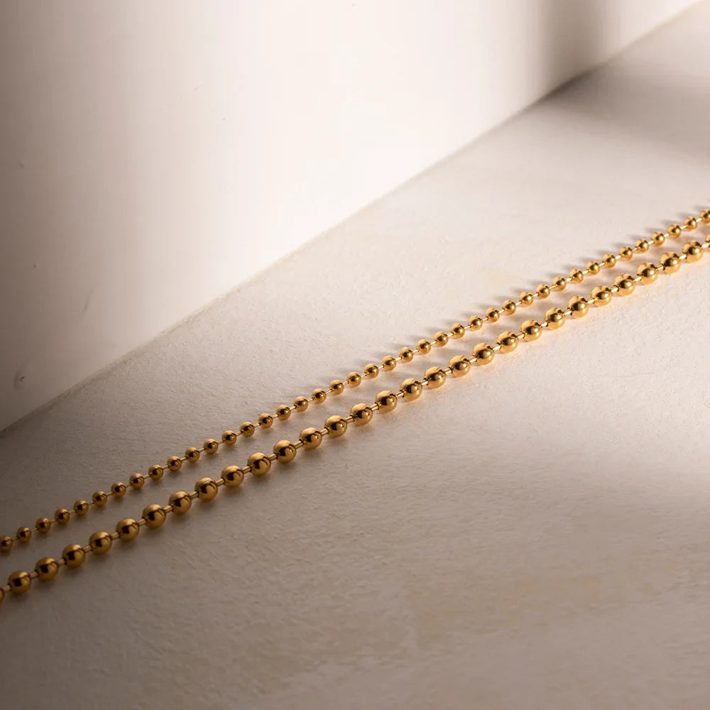 18K Gold Plated Polished Bead Chain Necklace