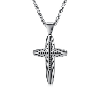 Engraved Arc Cross Zircon Pendant Necklace