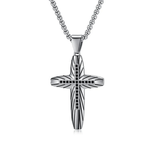 Engraved Arc Cross Zircon Pendant Necklace
