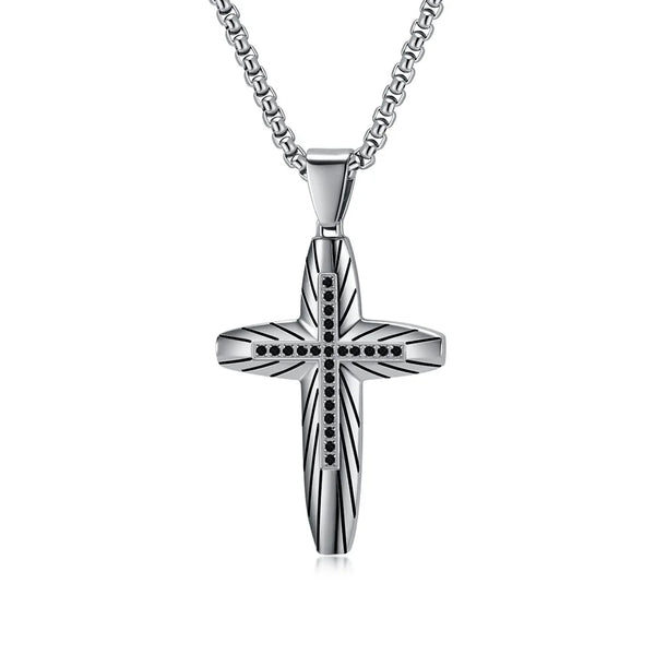 Engraved Arc Cross Zircon Pendant Necklace