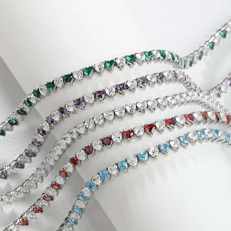 Steel Heart Zircon Tennis Necklace