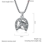 Steel Horseshoe Pendant Necklace with Zircon