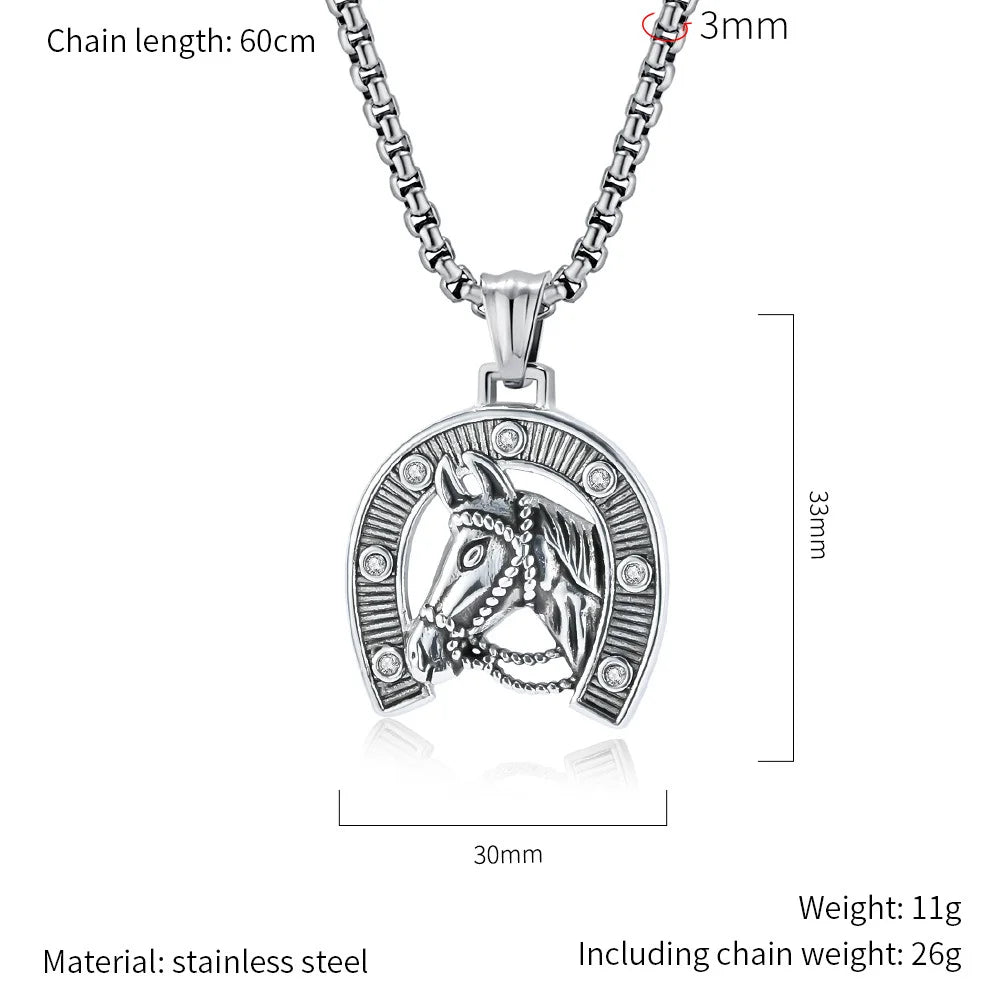 Steel Horseshoe Pendant Necklace with Zircon