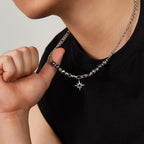 Steel Figaro Chain Necklace with Hematite Star