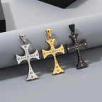 Flared Steel Cross Pendant Necklace with Zircon