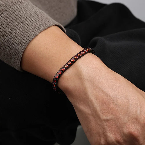 Black Steel and Red Zircon Tennis Bracelet