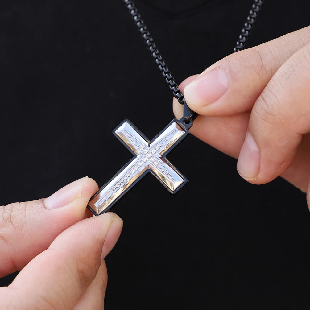 Zircon Channel Cross Pendant Necklace