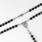 Black Agate Rosary Necklace with Crucifix Pendant