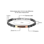 Men's two-tone ceramic and stainless steel bracelet with rose gold plate and red zircon