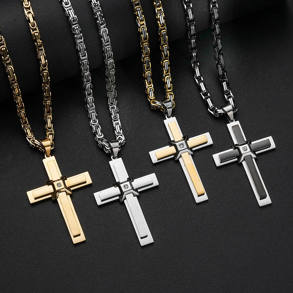 Emperor Chain Cross Necklace with Zirconia